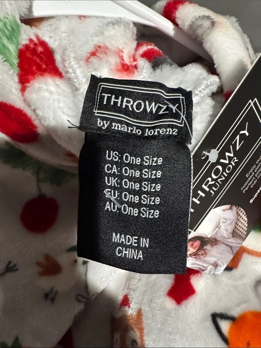 Throwzy Kids Holiday Crewneck Plush Pajama - White with Red & Green Print